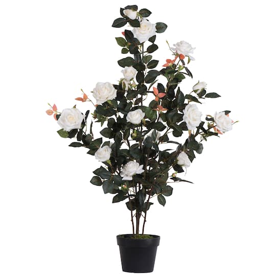 45" Artificial White Rose Plant in Pot By Vickerman | 45" x 24" | Michaels®
